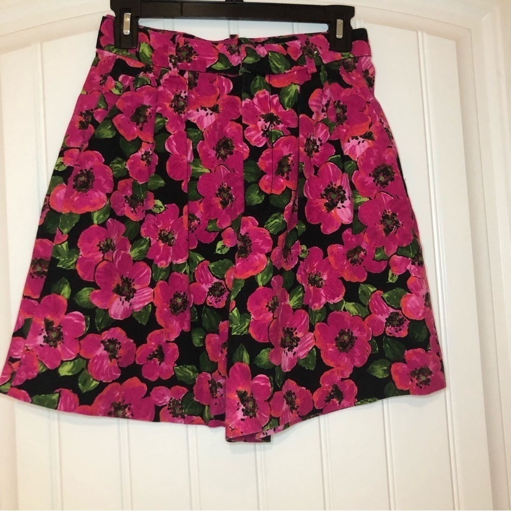 Zara Black & Pink Floral Hi-Waisted Bermuda Shorts Size XS